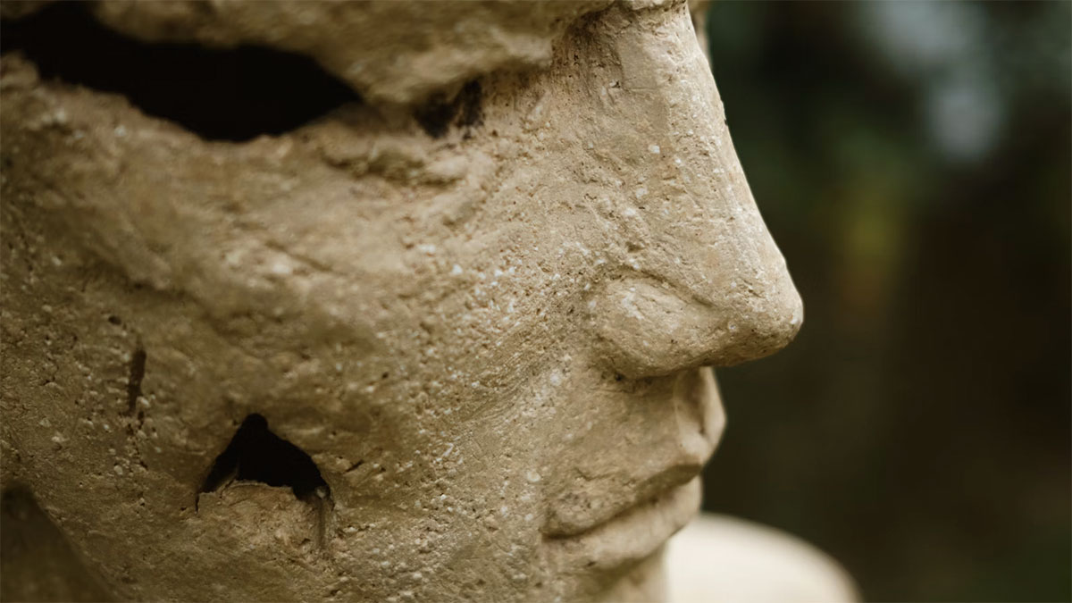 cicatrici sul volto di una statua