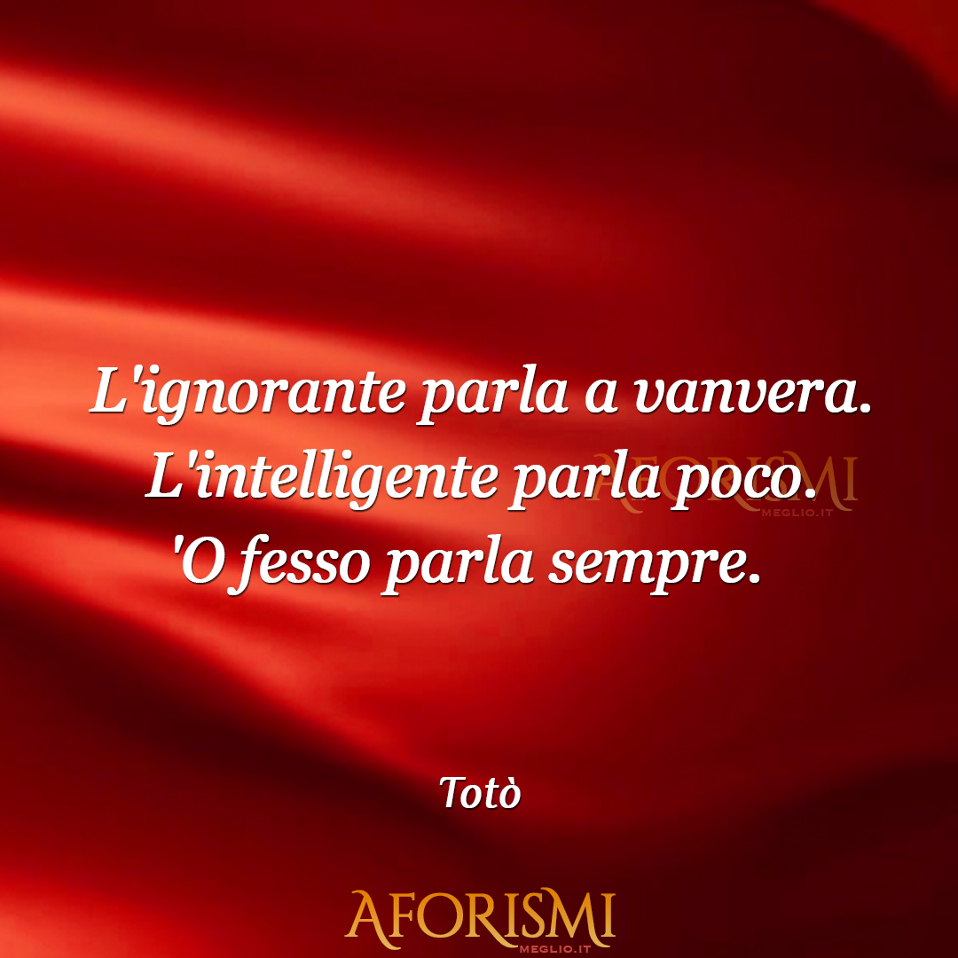 L'ignorante parla a vanvera. | L'intelligente parla poco. | 'O fesso parla sempre.